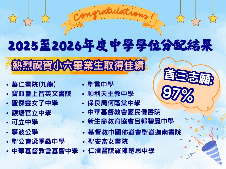 2025至2026年度中學學位分配結果